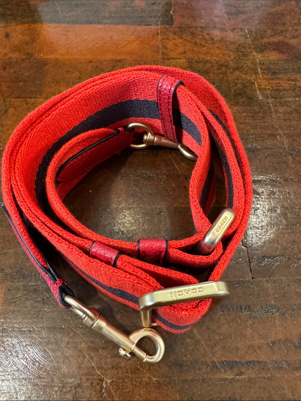 Coach Red and Black Webbing Shoulder Strap with Brass Hardware